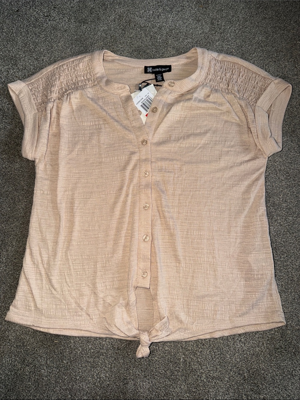 Cable & Gauge cream Button-Front Tie Hem Top